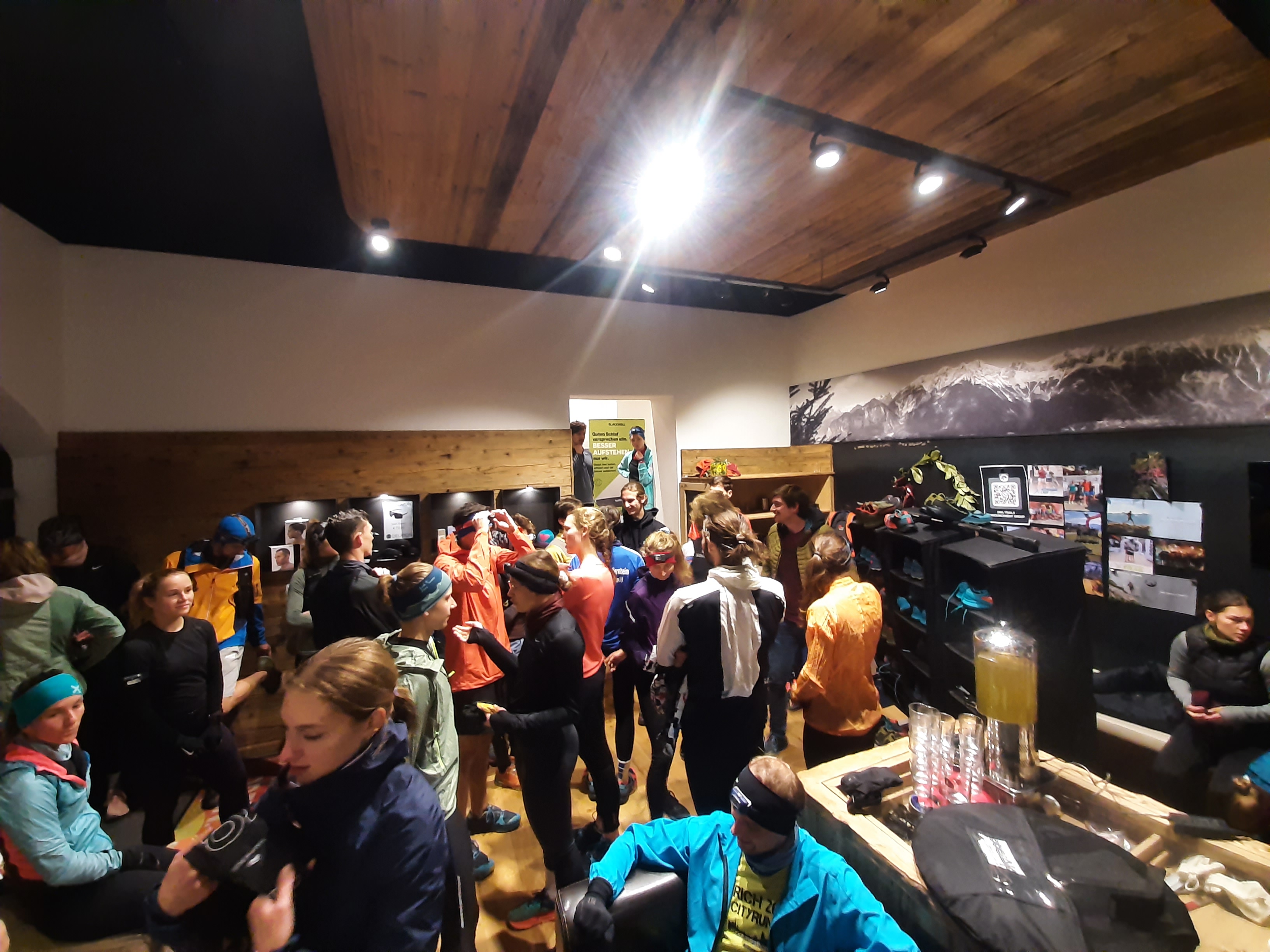 Runners meeting in winter time after dark