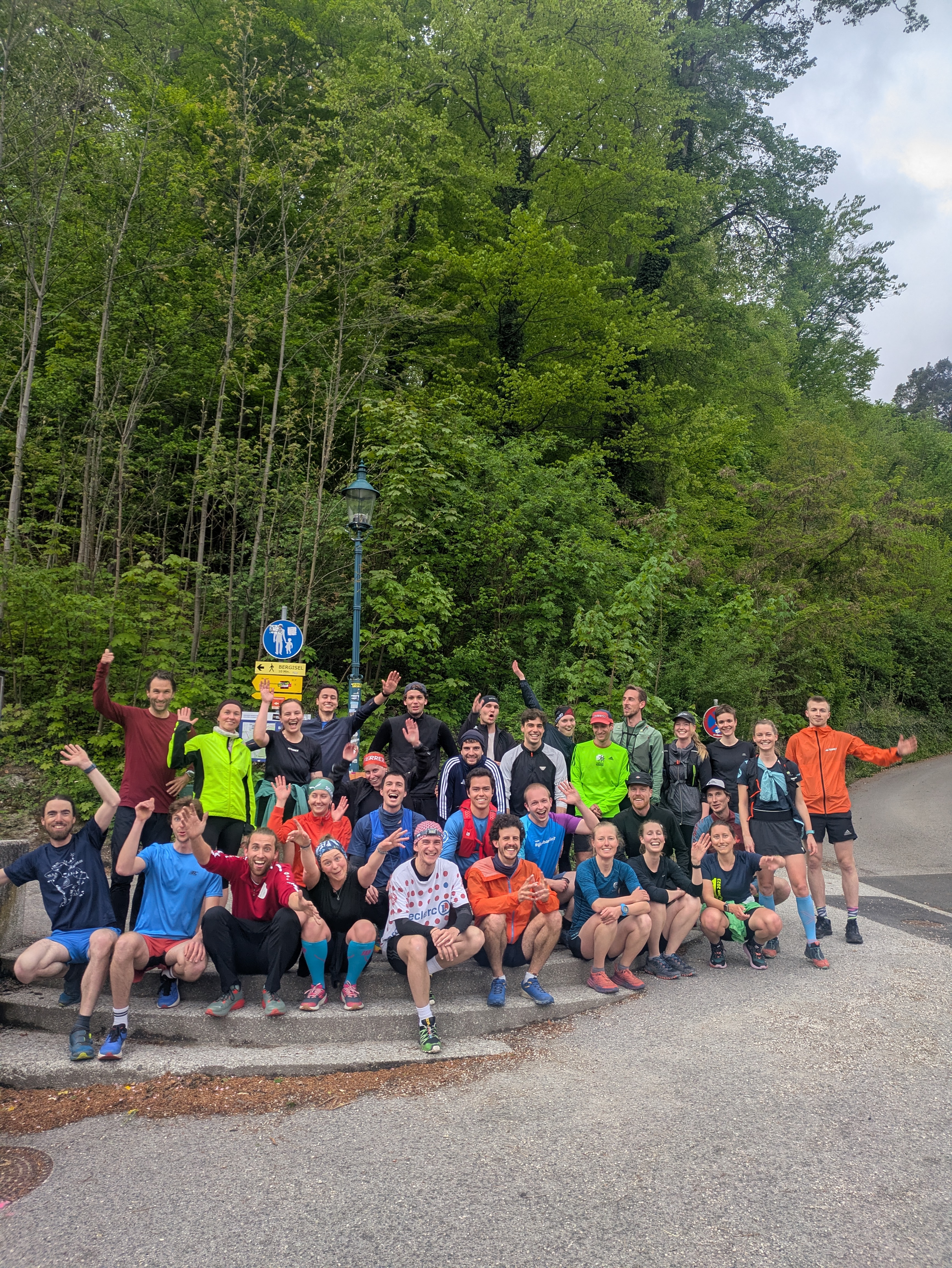 a group of trail runners in innsbruck area, near bierstindl