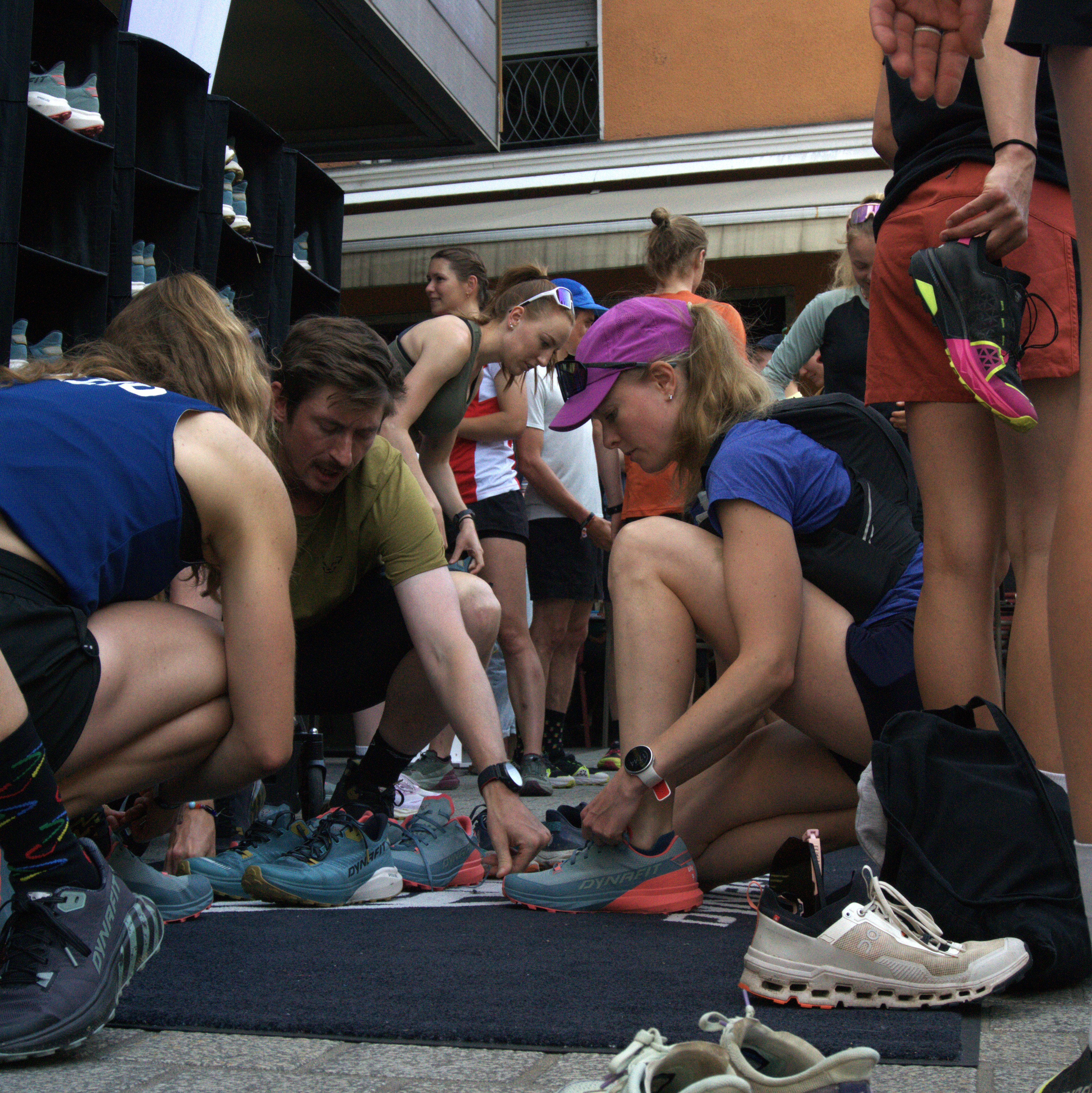 Runners testing shoes